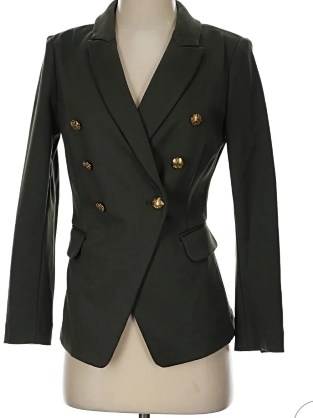 White House Black Market Olive Green Double-Breasted Blazer with Gold Buttons